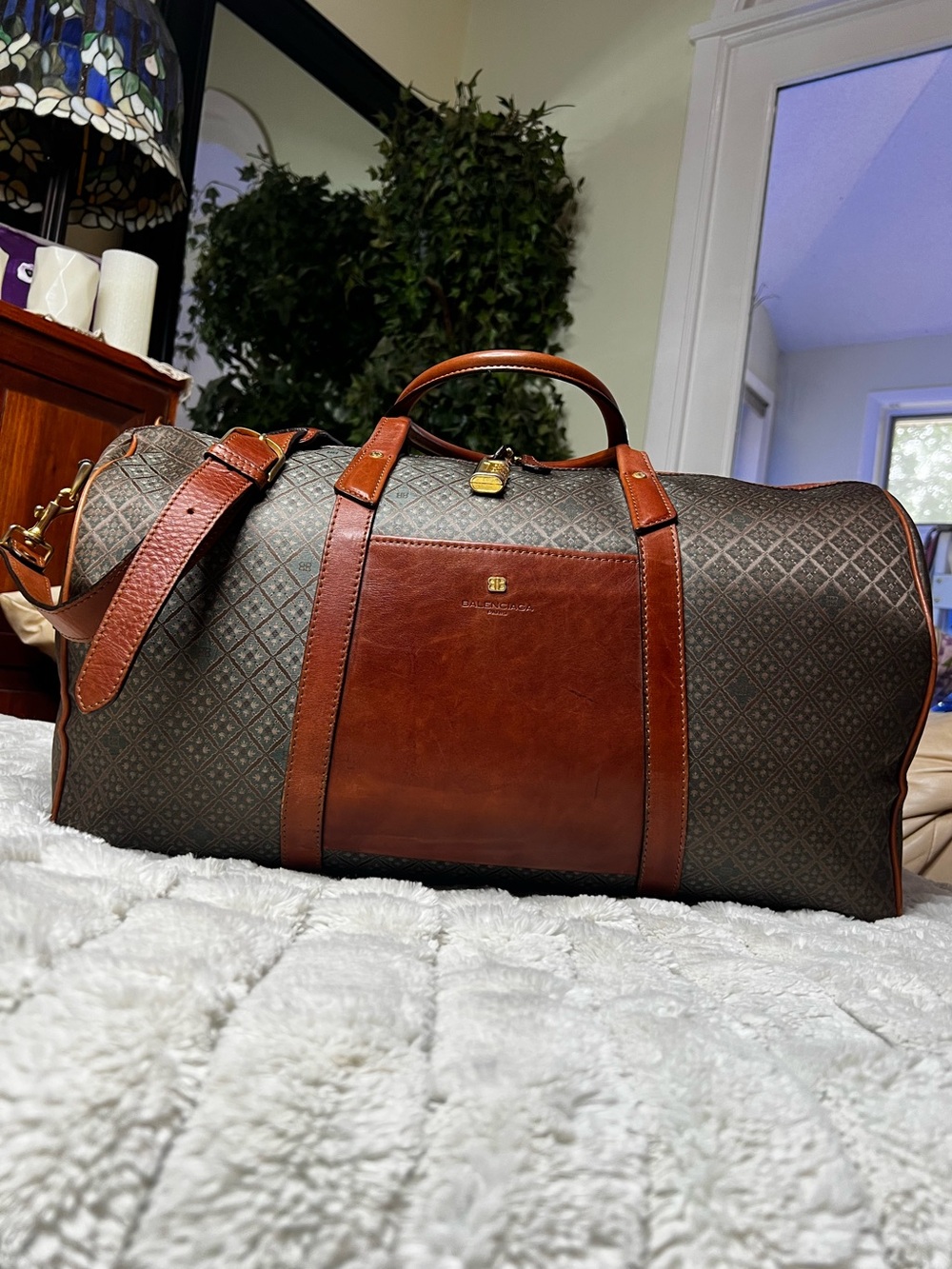 Vintage Balenciaga Monogram Weekender Duffel Travel Bag | Shoulder Strap